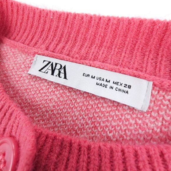 ZARA Pink Argyle Button Down Cardigan Sweater Preppy Academia Soft Girl French - Picture 2 of 6